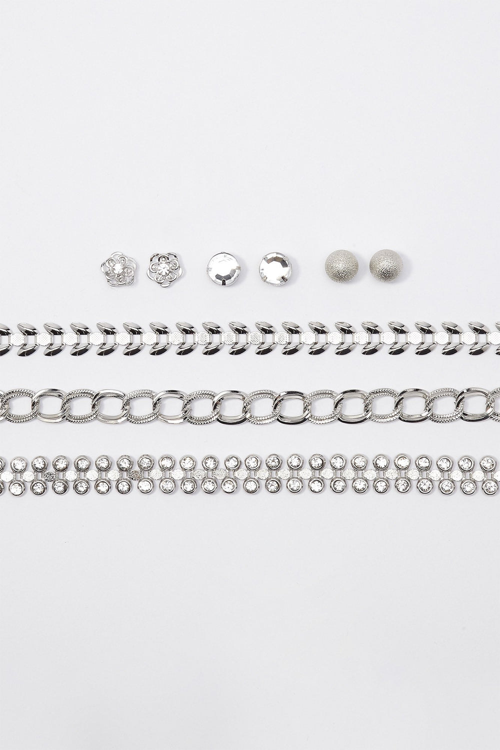 Women Rhinestone Earring & Choker Set Silver