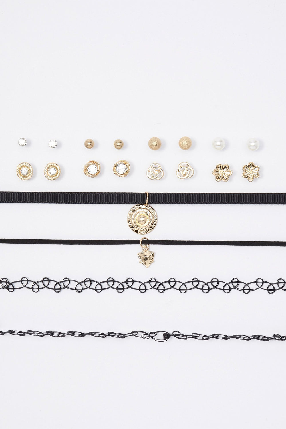 Women Rhinestone Floral Ball Choker & Earrings Set (20 PC) Gold