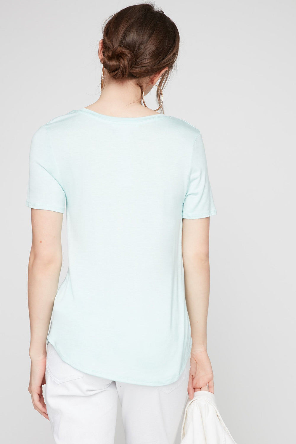 Women Basic V-Neck Pocket T-Shirt Aqua