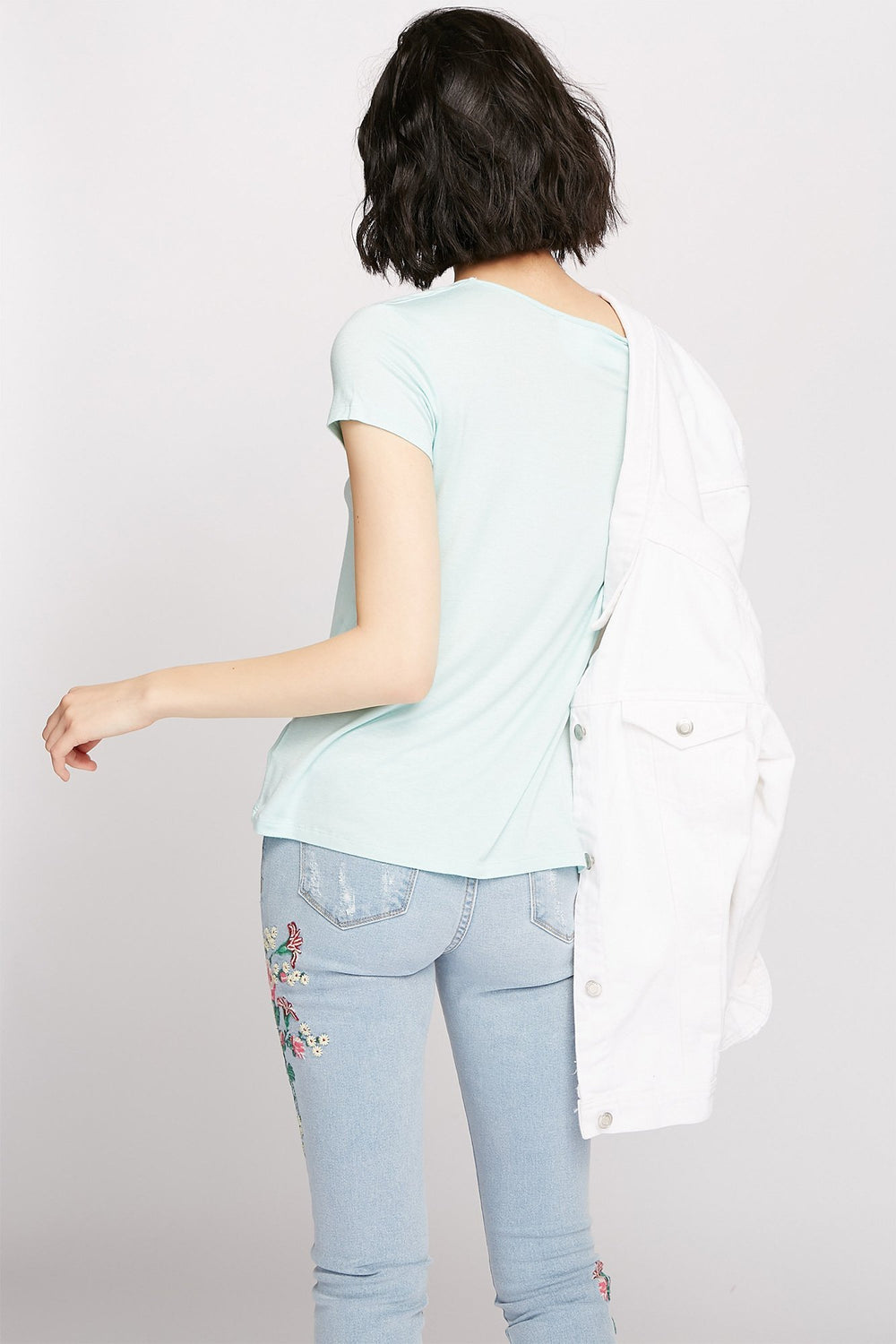 Women Caged Scoop Neck T-Shirt Aqua