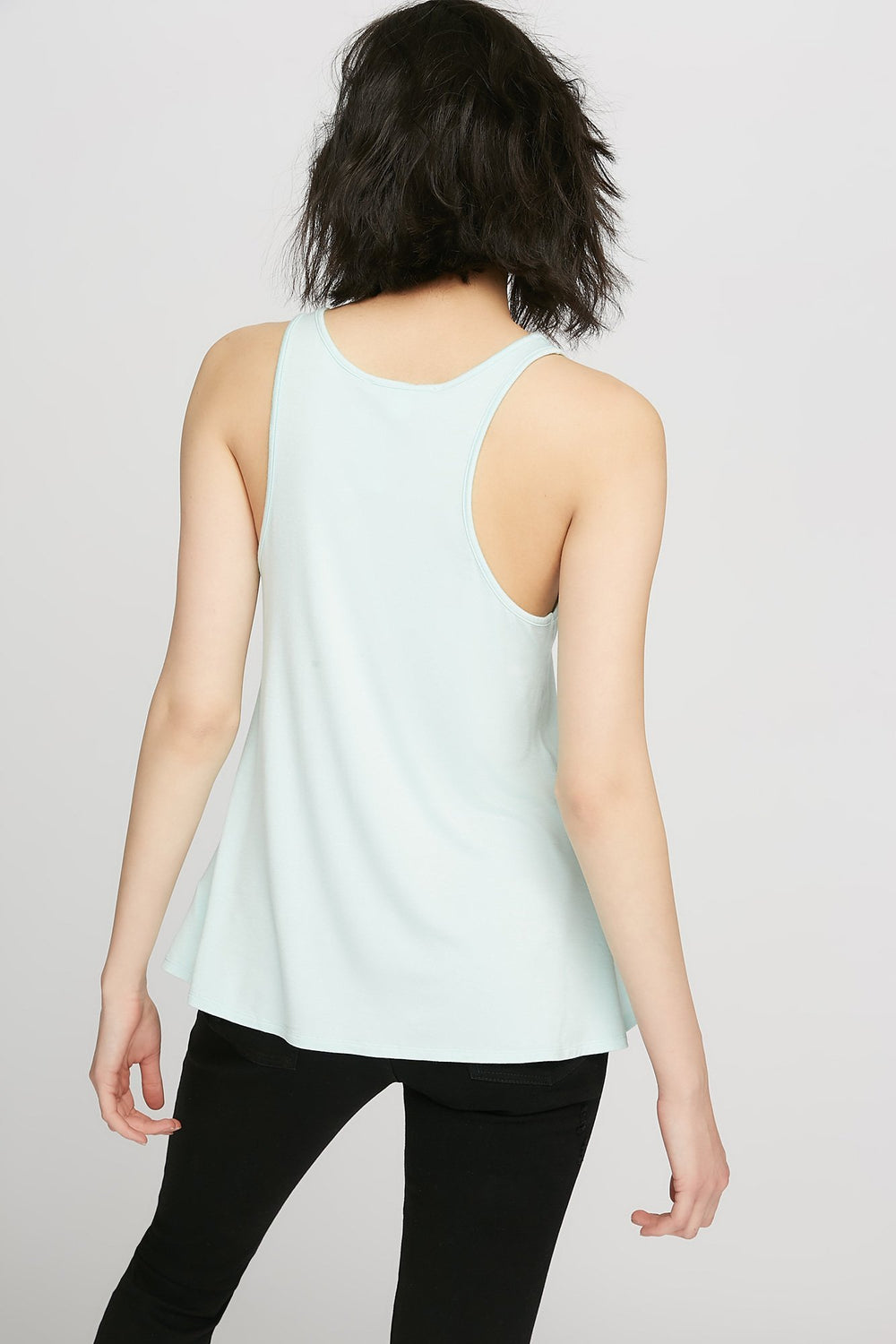 Women Caged V-Neck Graphic Tank Aqua