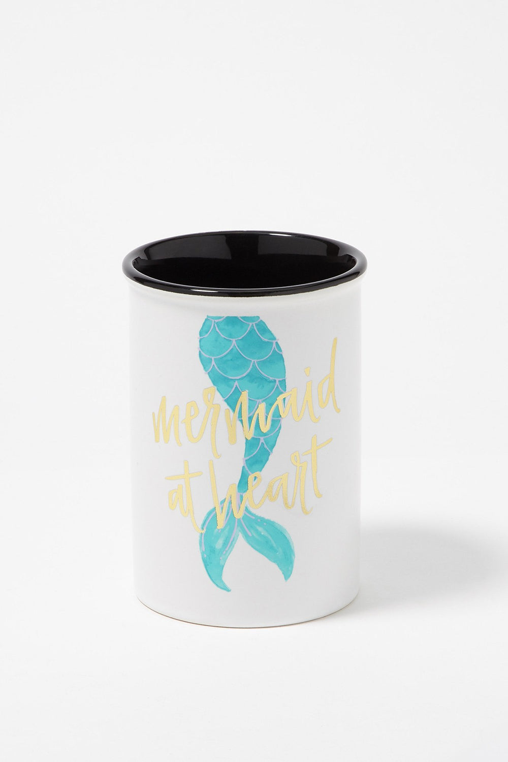 Women Ceramic Graphic Make-Up Brush Holder Aqua