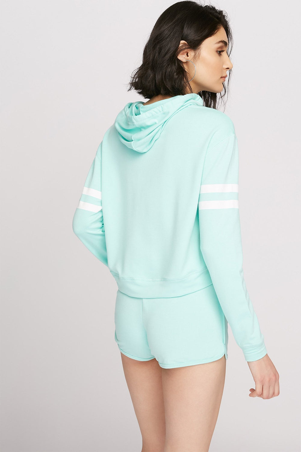 Women Fleece Drawstring Popover Hoodie Aqua