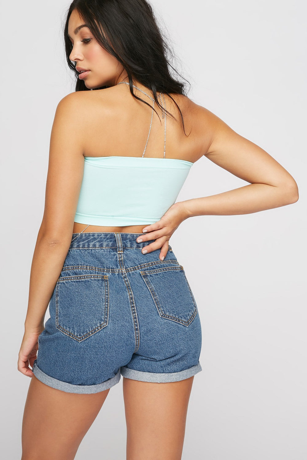 Women Seamless Cropped Tube Top Aqua