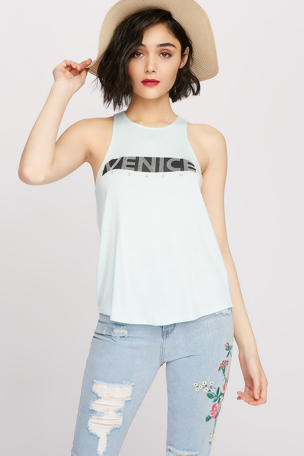 Women Venice Beach Racerback Graphic Tank Aqua