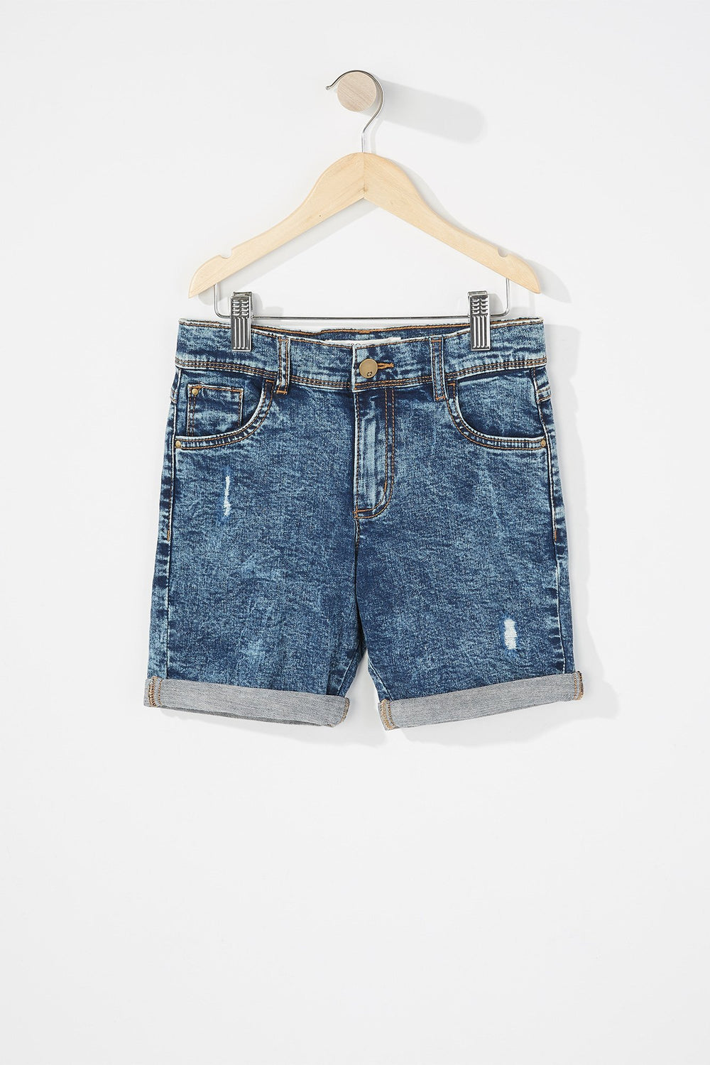 Kids Boys Roll-Up Distressed Denim Short Aqua