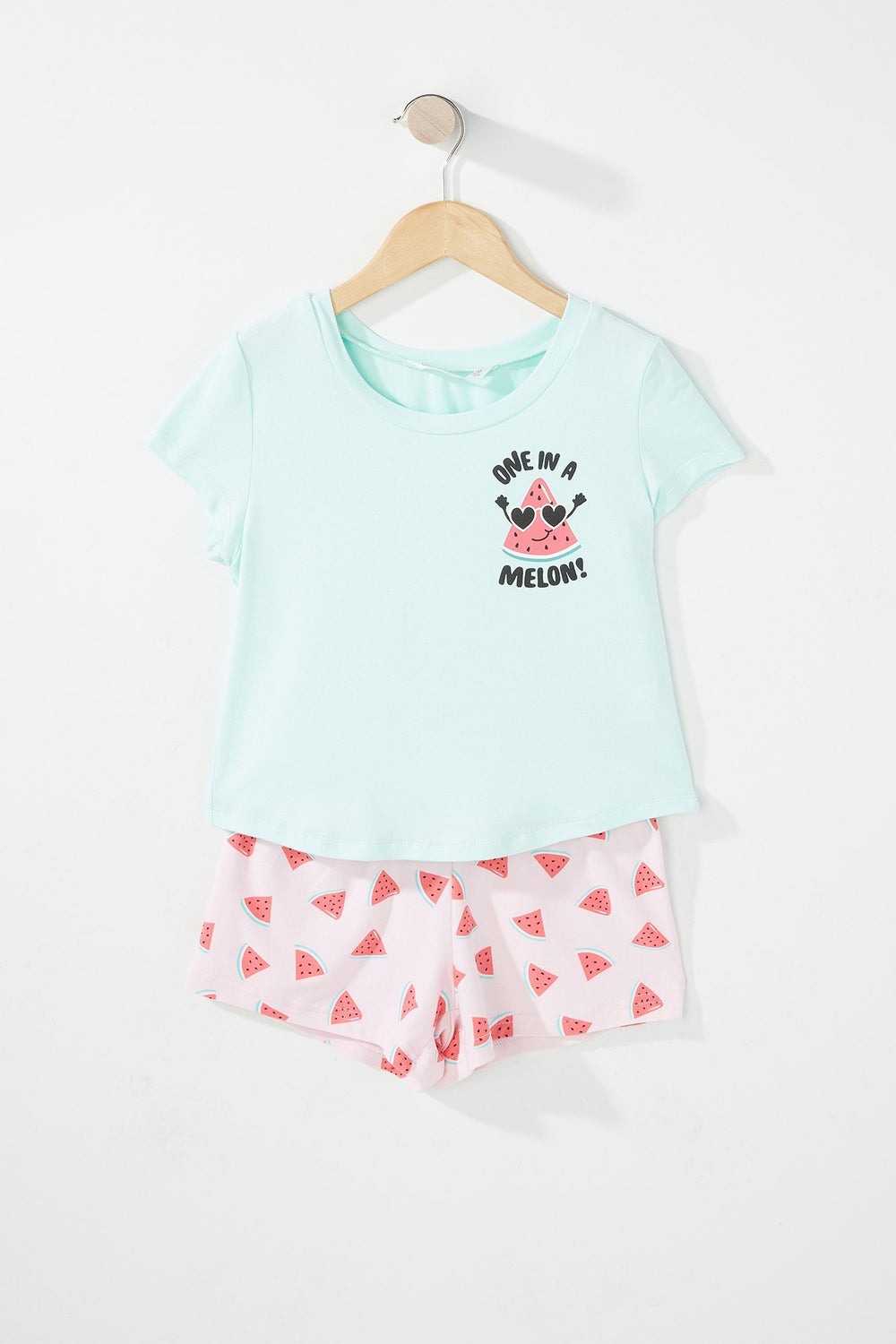 Kids Girls 2-Piece Graphic T-Shirt & Short Pajama Set Aqua