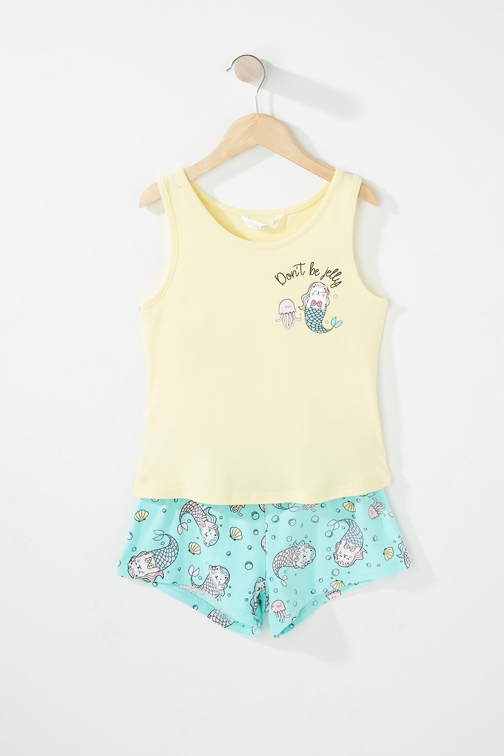 Kids Girls 2-Piece Graphic Tank & Graphic Short Pajama Set Aqua