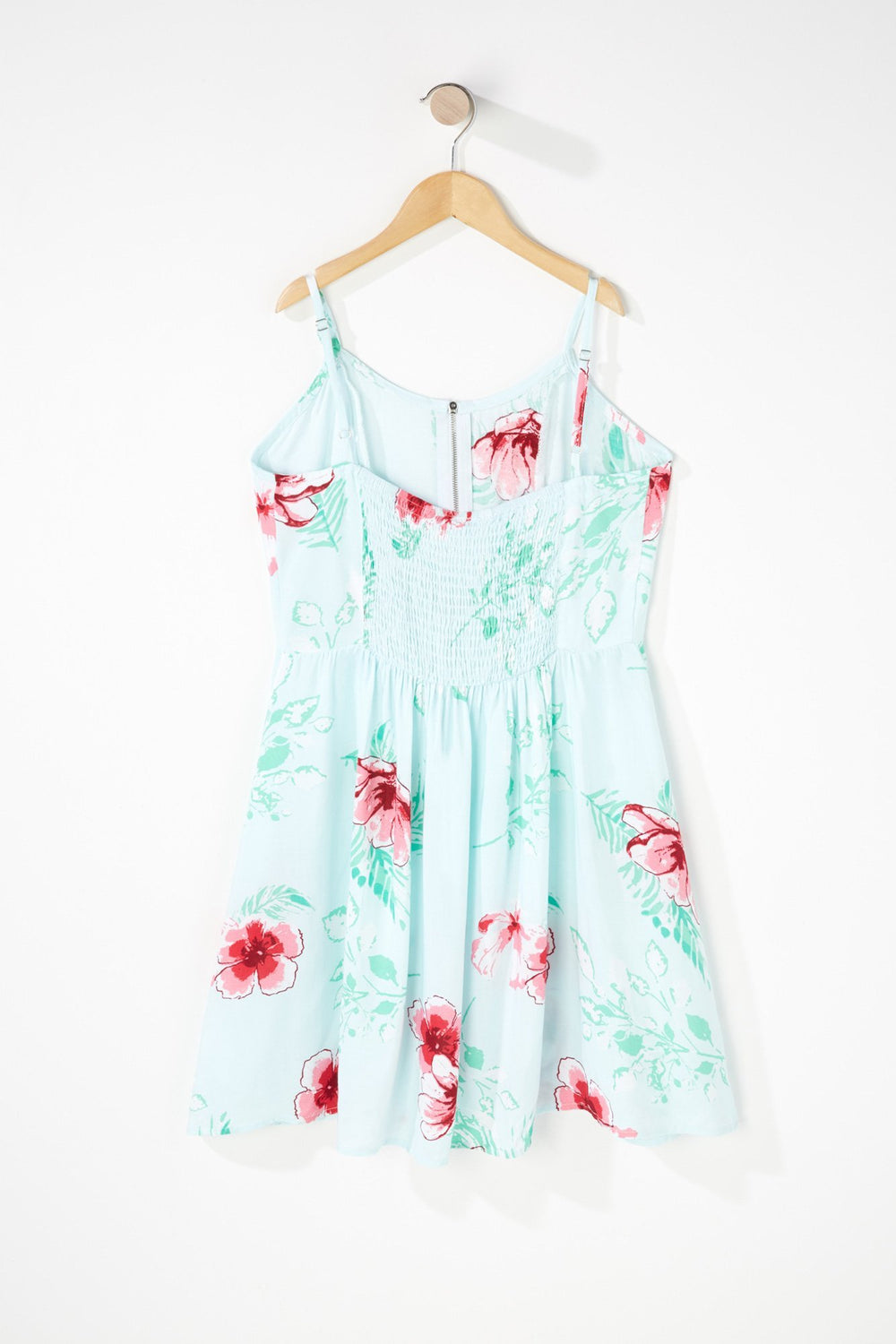 Kids Girls Half-Zip Floral Dress Aqua
