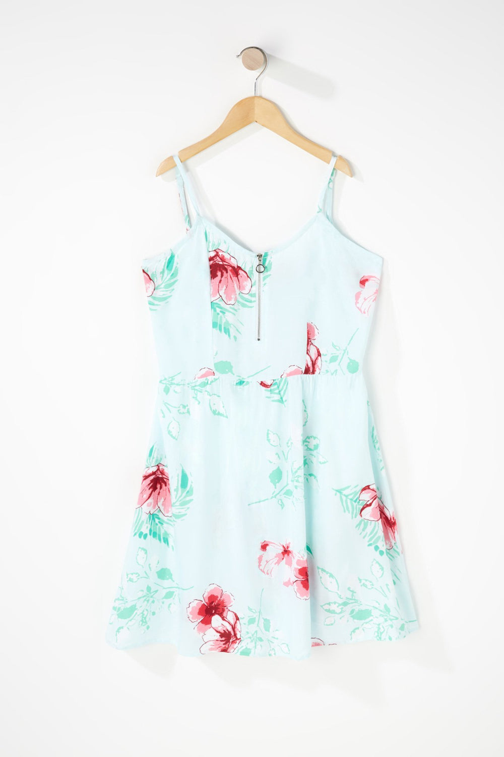 Kids Girls Half-Zip Floral Dress Aqua