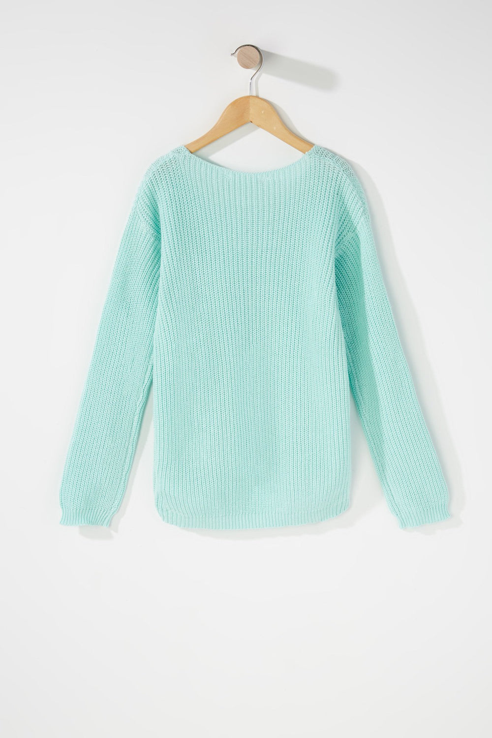 Kids Girls Knit V-Neck Popover Sweater Aqua