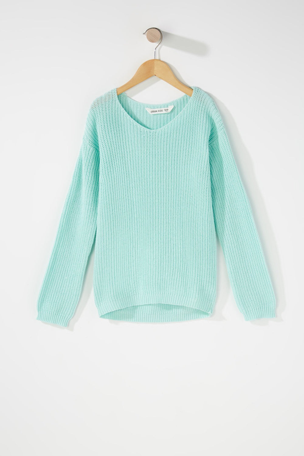 Kids Girls Knit V-Neck Popover Sweater Aqua
