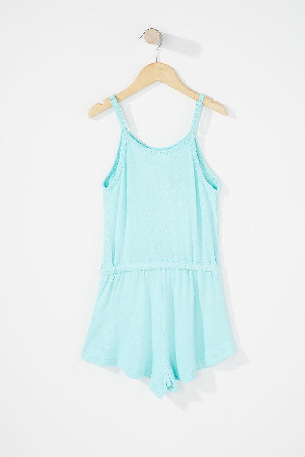 Kids Girls Sleeveless Hacci Self-Tie Romper Aqua