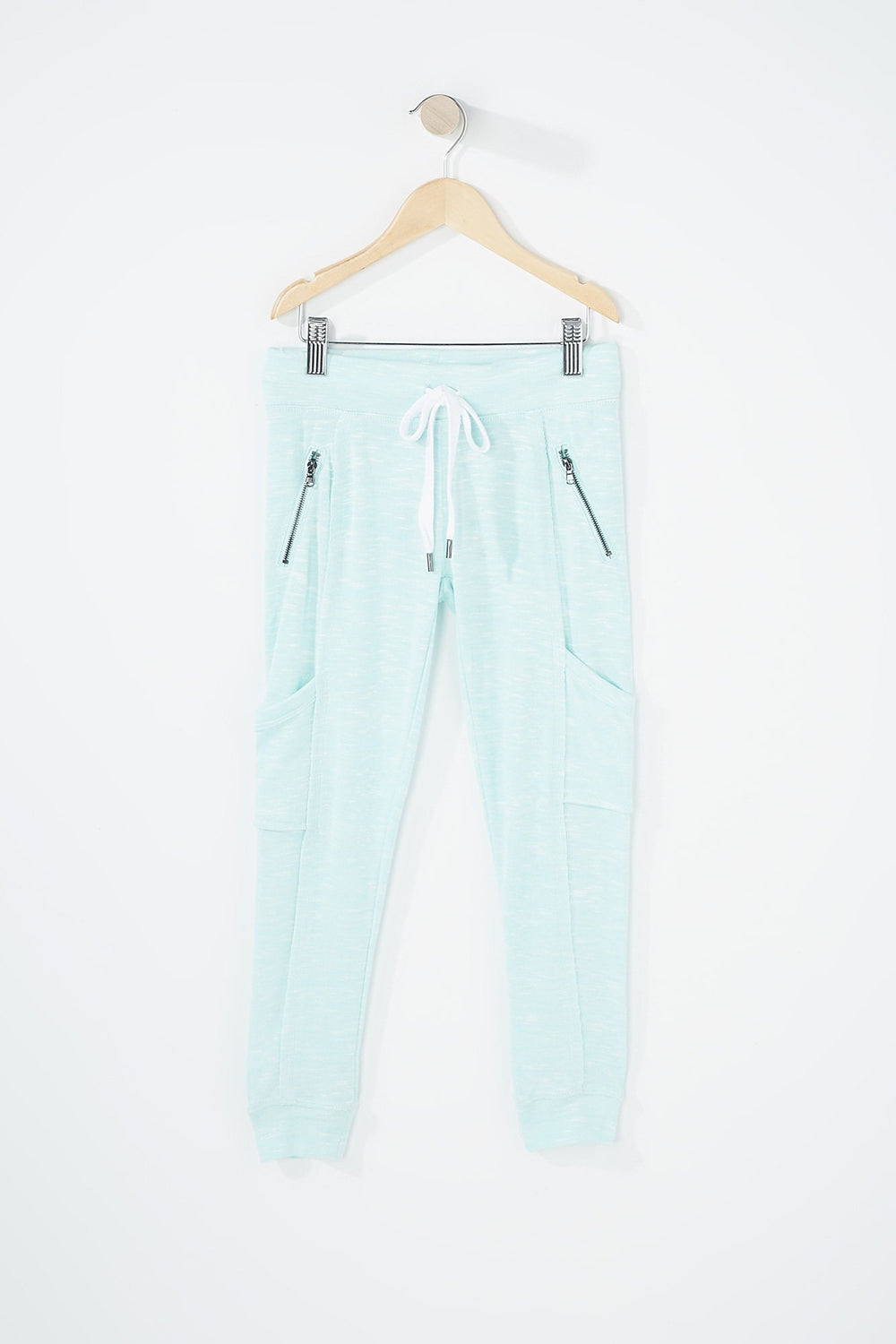 Kids Girls Space-Dye Fleece Drawstring Pocket Jogger Aqua