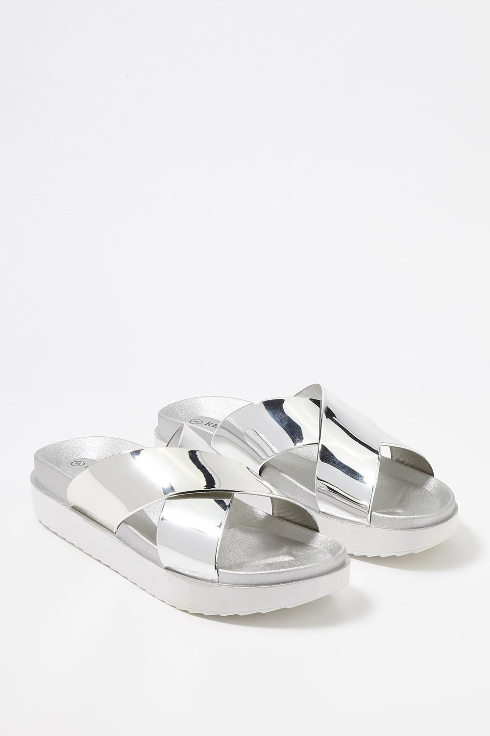 Women Mules plateformes avec brides métallisées Argent