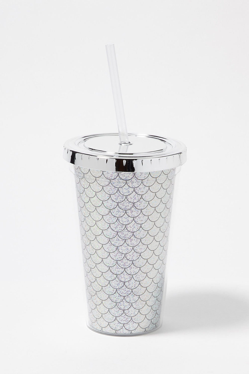 Women Bouteille d'eau imprimée scintillante avec paille Argent