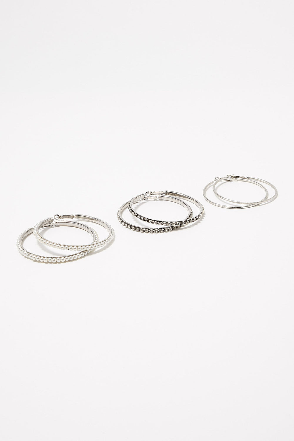 Women Clous d'oreilles et créoles avec perles et pierres du Rhin (9 paires) Argent