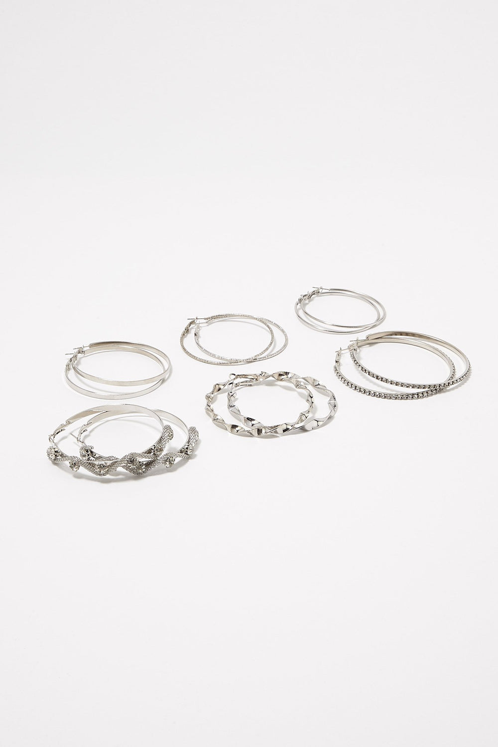 Women Clous d'oreilles et créoles avec pierres du Rhin (12 paires) Argent