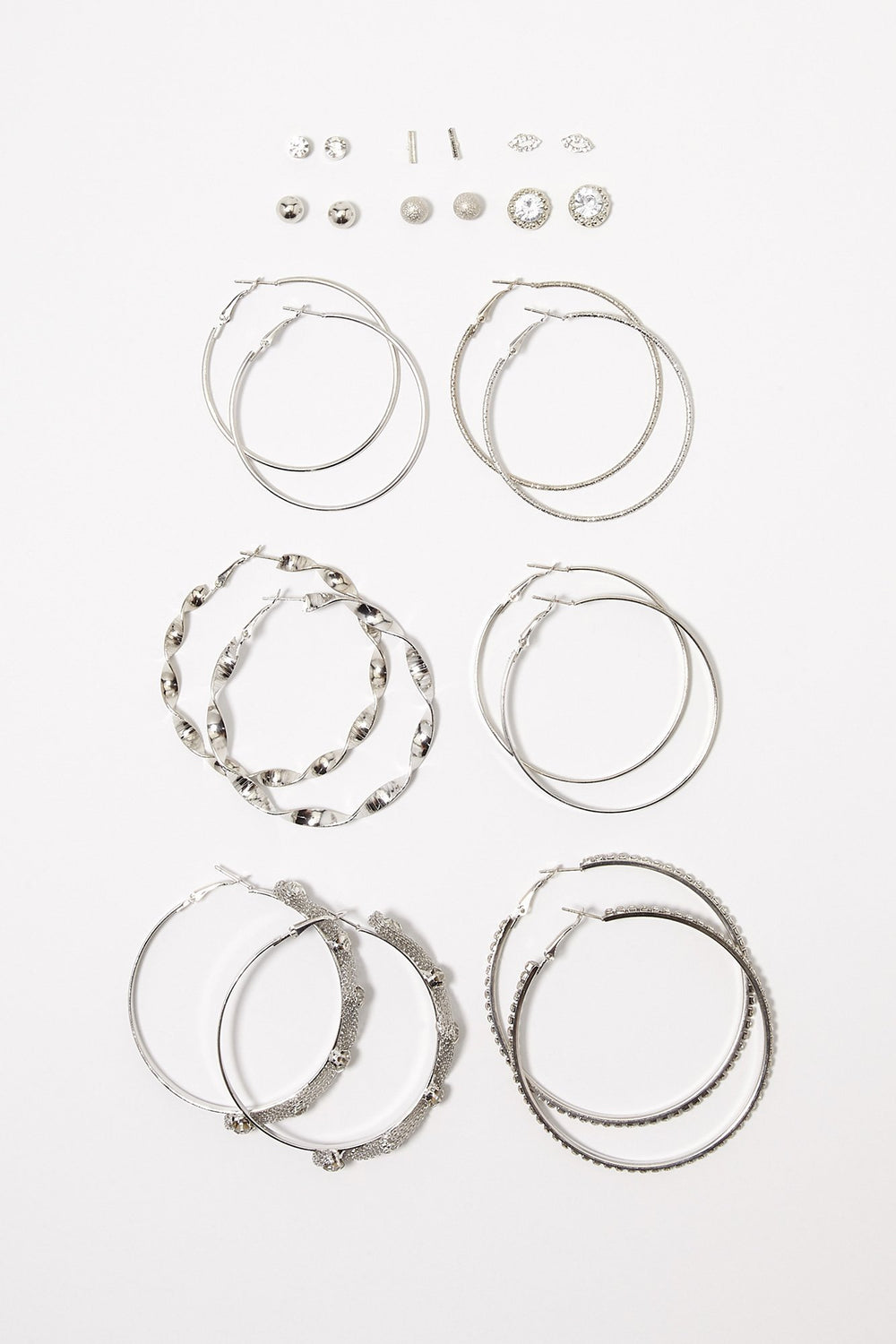 Women Clous d'oreilles et créoles avec pierres du Rhin (12 paires) Argent