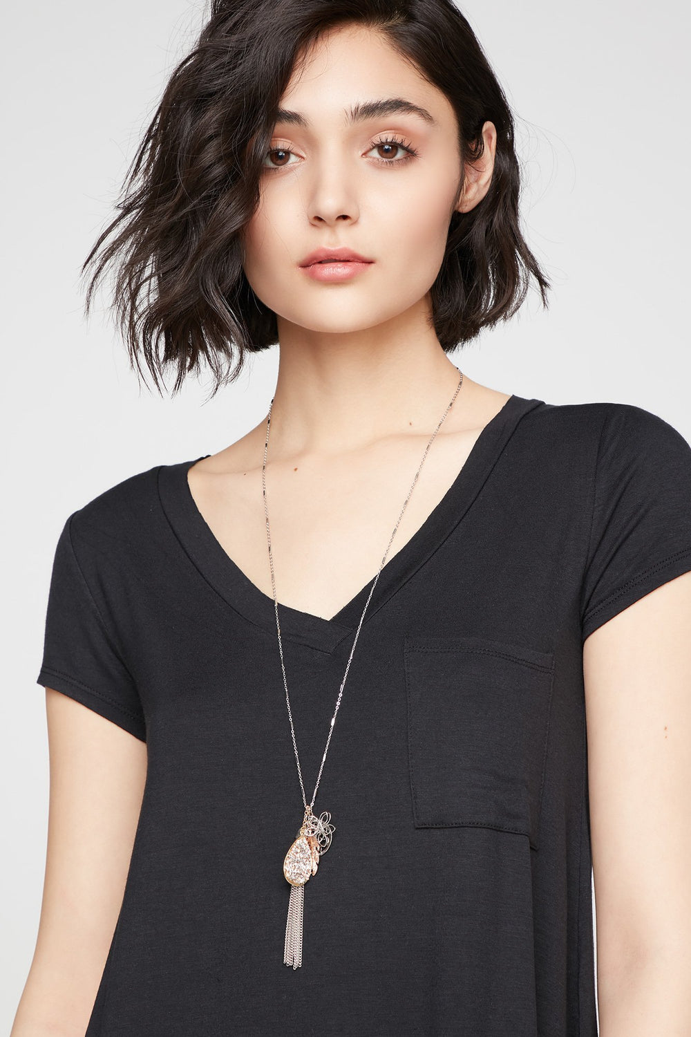 Women Collier long avec breloque de plume à pierres du Rhin et pampilles Argent