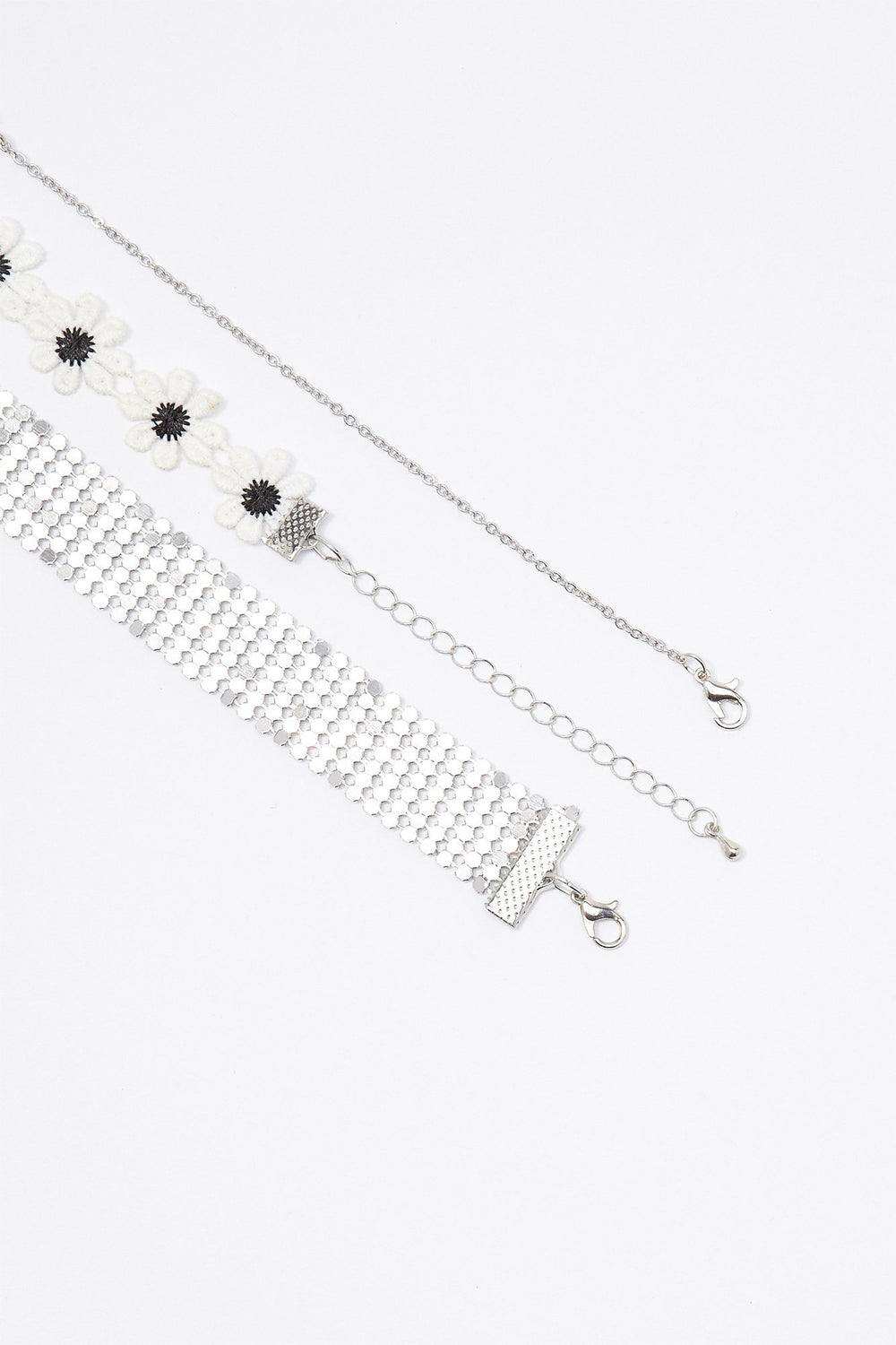 Women Ensemble collier et boucles d'oreilles avec bandeau à oreilles de chat avec fleurs en pierres du Rhin Argent