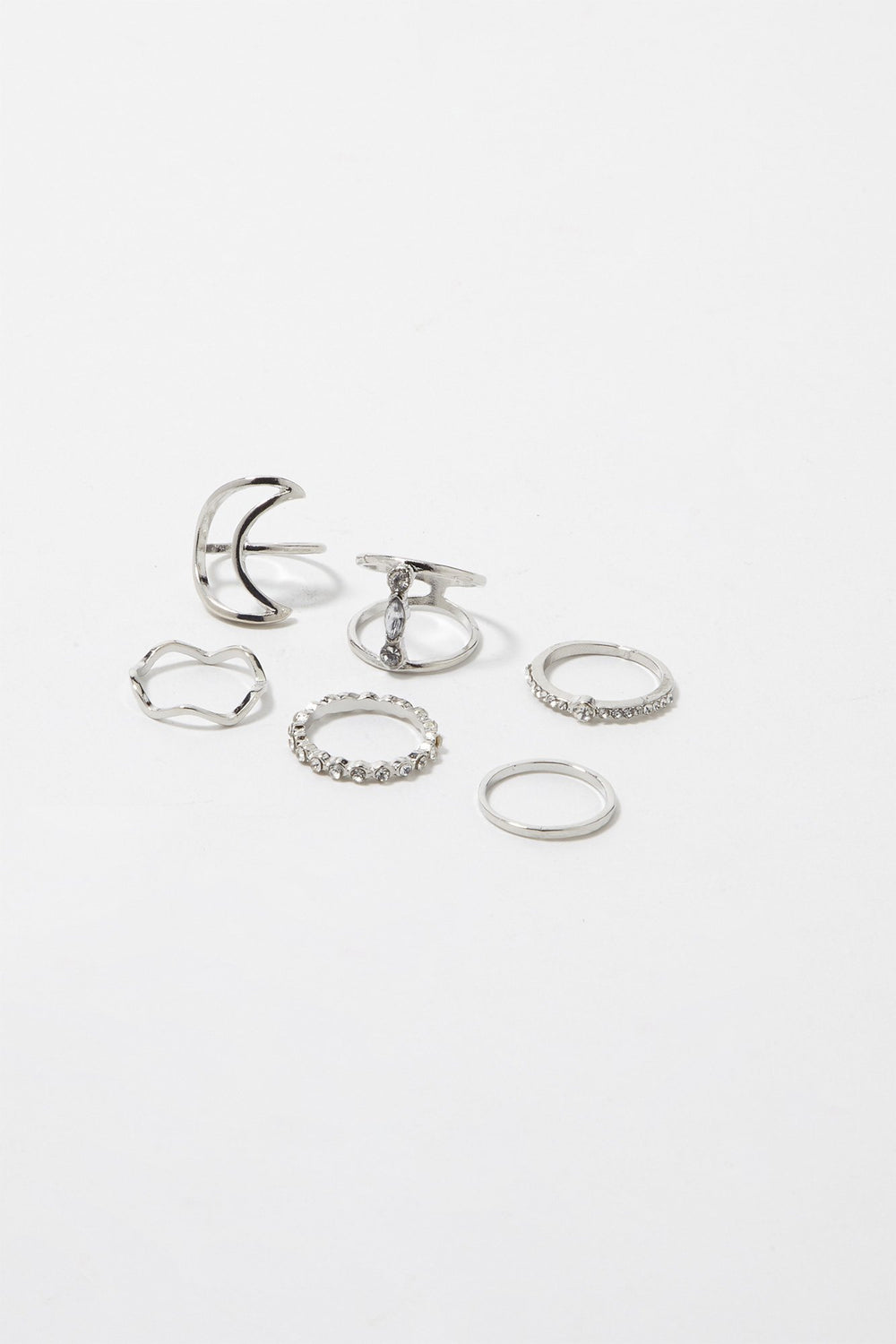 Women Ensemble de bagues avec demi-lune en pierres du Rhin (6 unités) Argent