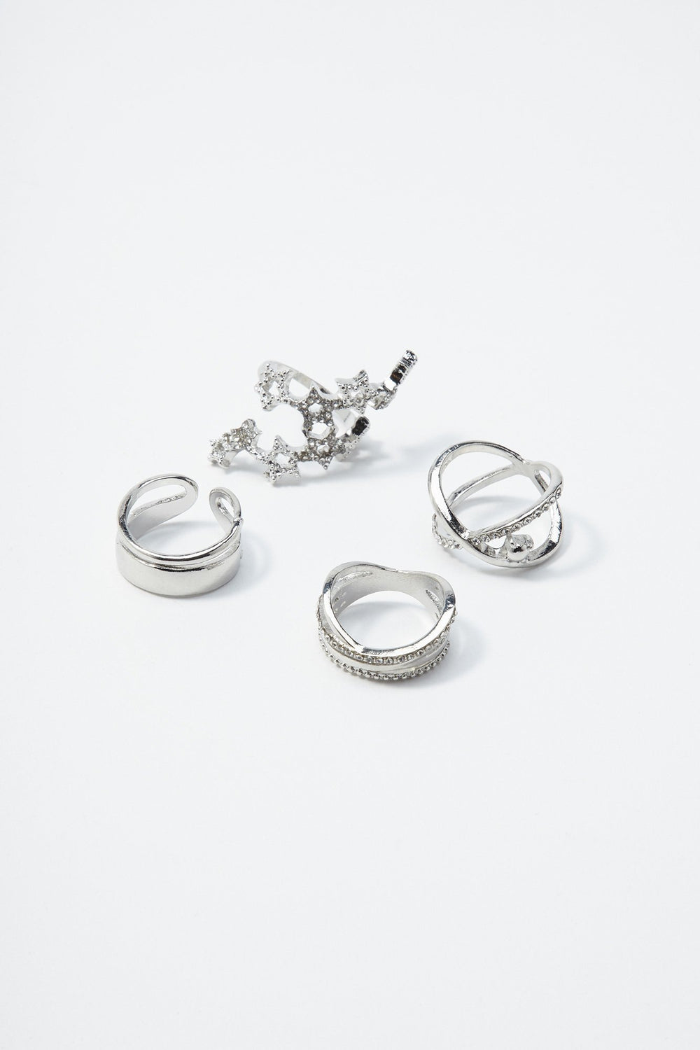 Women Ensemble de bagues avec étoile en pierres du Rhin (4 unités) Argent