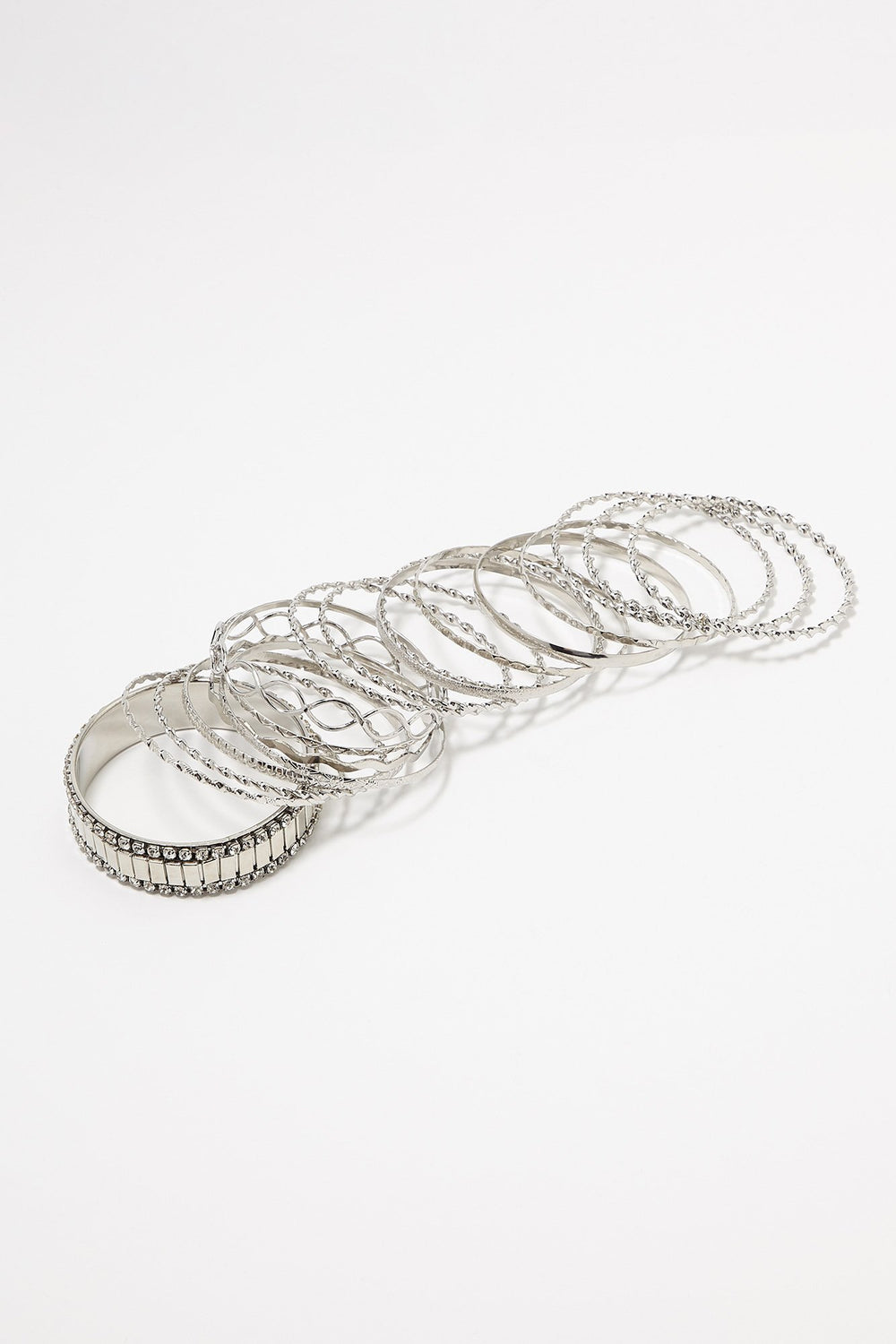 Women Ensemble de bracelets torsadés et avec pierres du Rhin (18 unités) Argent