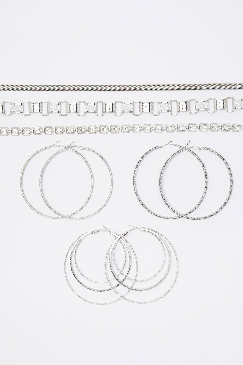 Women Ensemble de collier ras du cou et de créoles scintillantes (9 unités) Argent