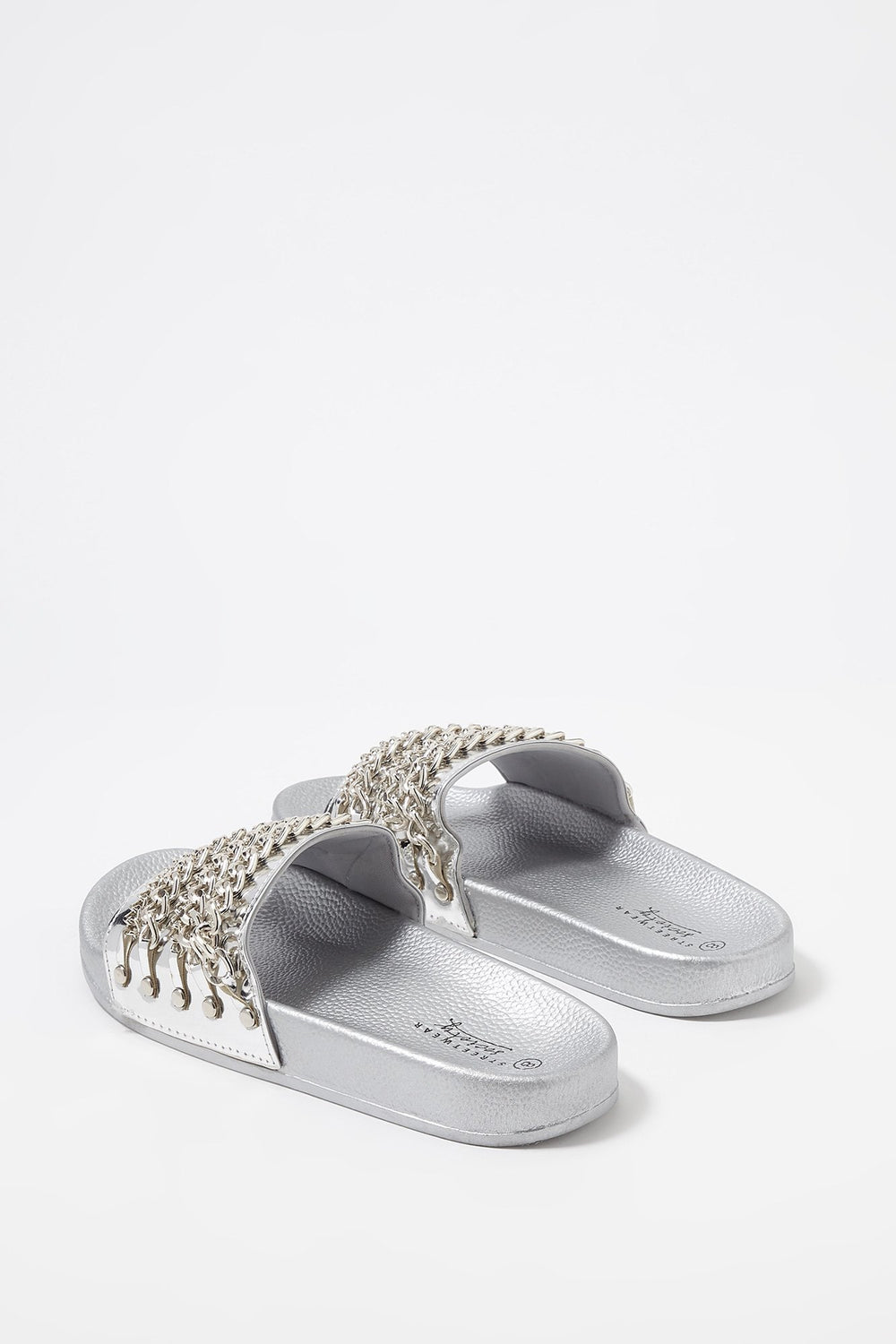 Women Mules avec chaînes Argent