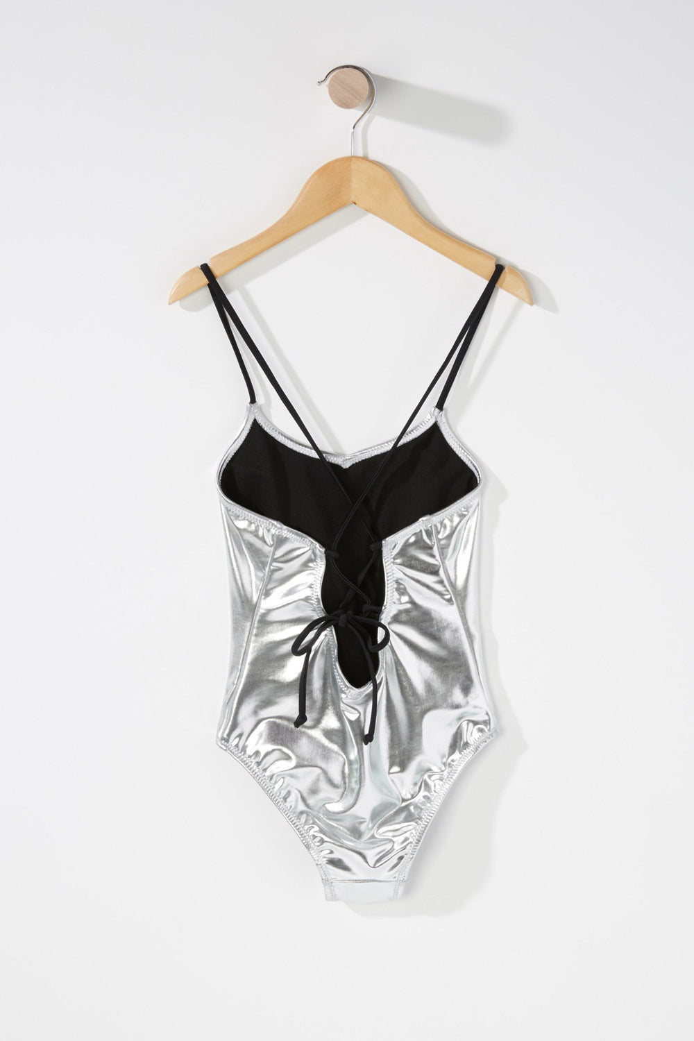 Kids Maillot de bain une-pièce métallisé lacé au dos pour fille Argent