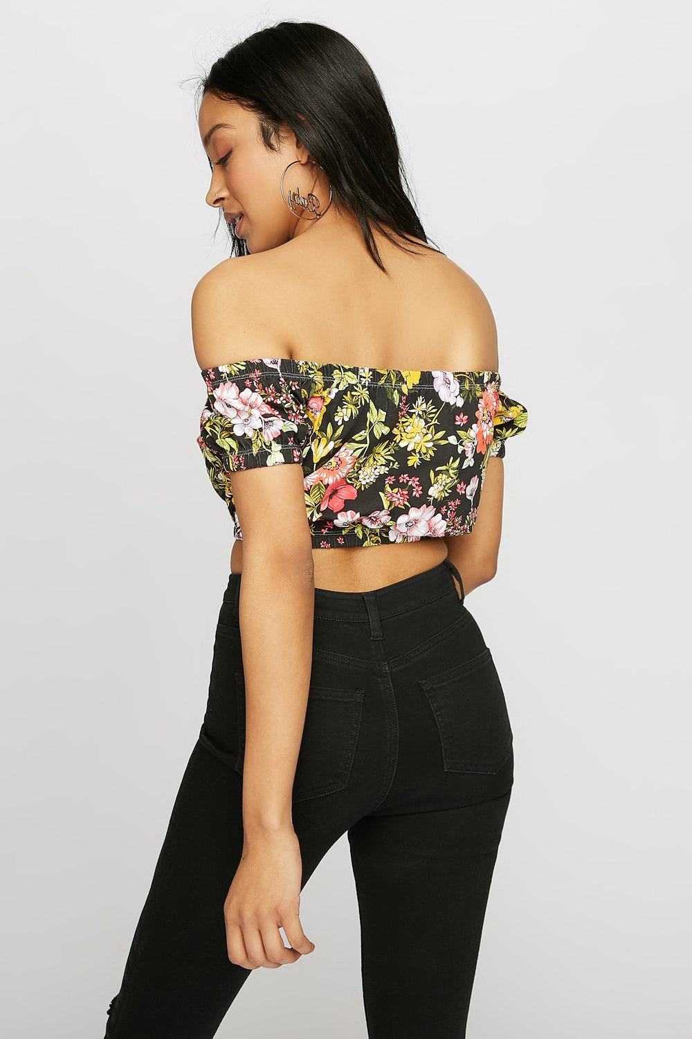 Women Floral Off The Shoulder Cinched Cropped T-Shirt Assorted