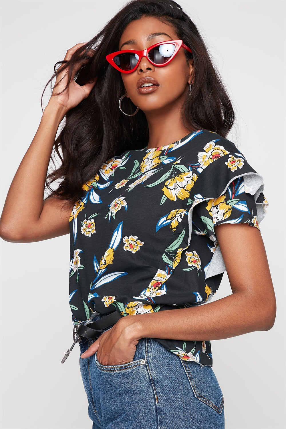 Women Floral Ruffle SleeveT-Shirt Assorted