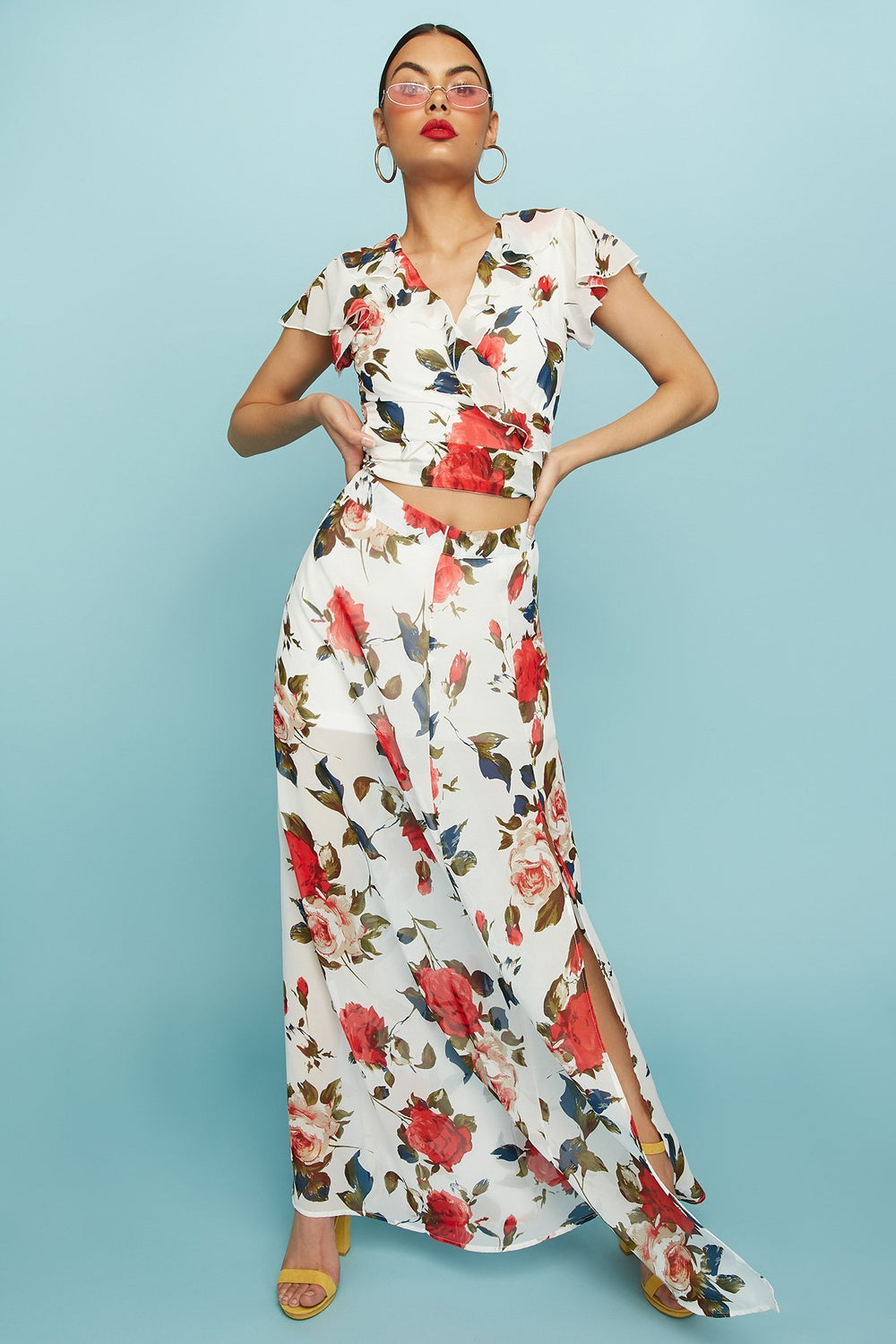 Women Mesh High-Rise Floral Slit Maxi Skirt Assorted