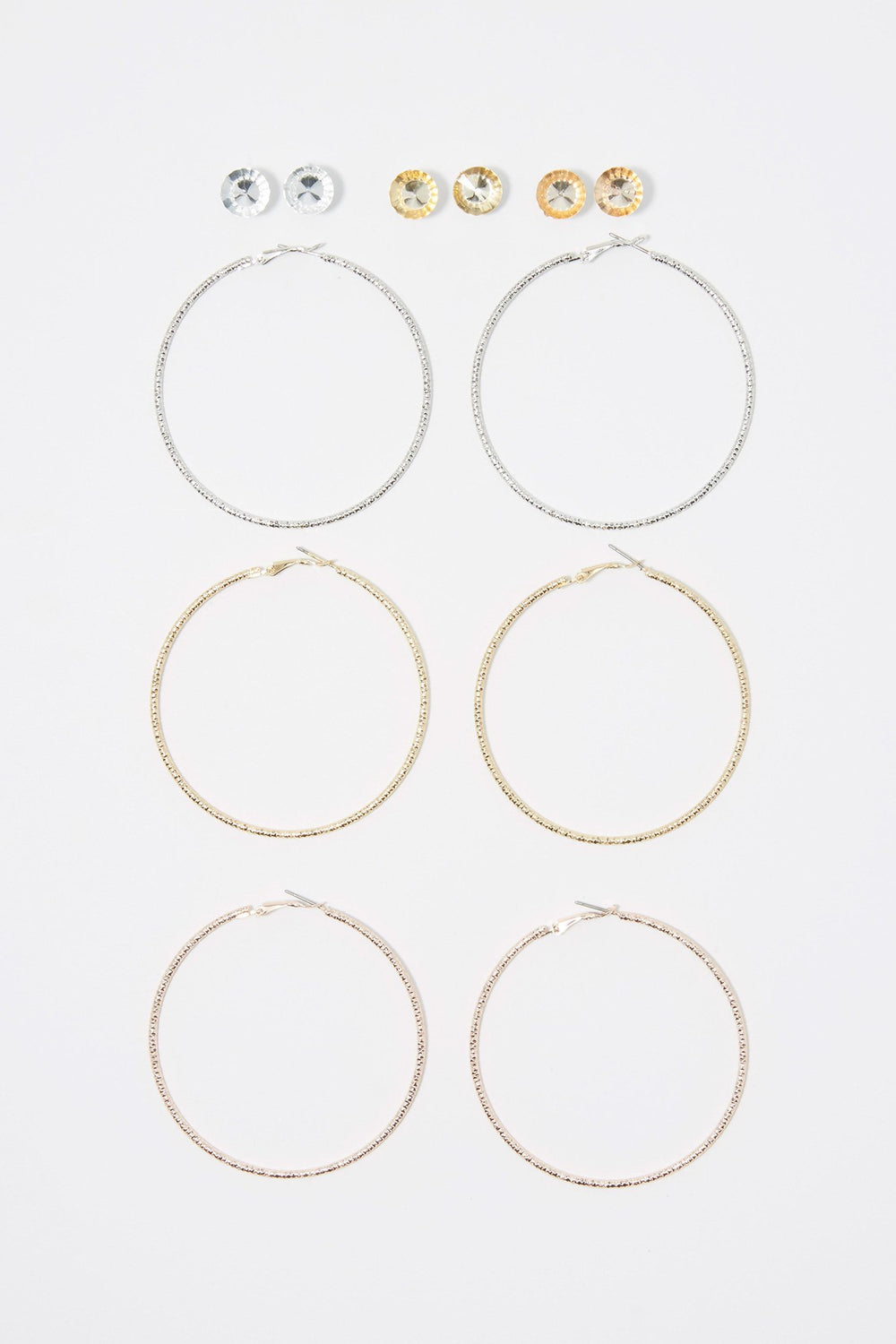 Women Assorted Hoops & Rhinestone Flat Studs Earring Set (6 Pairs) Assorted