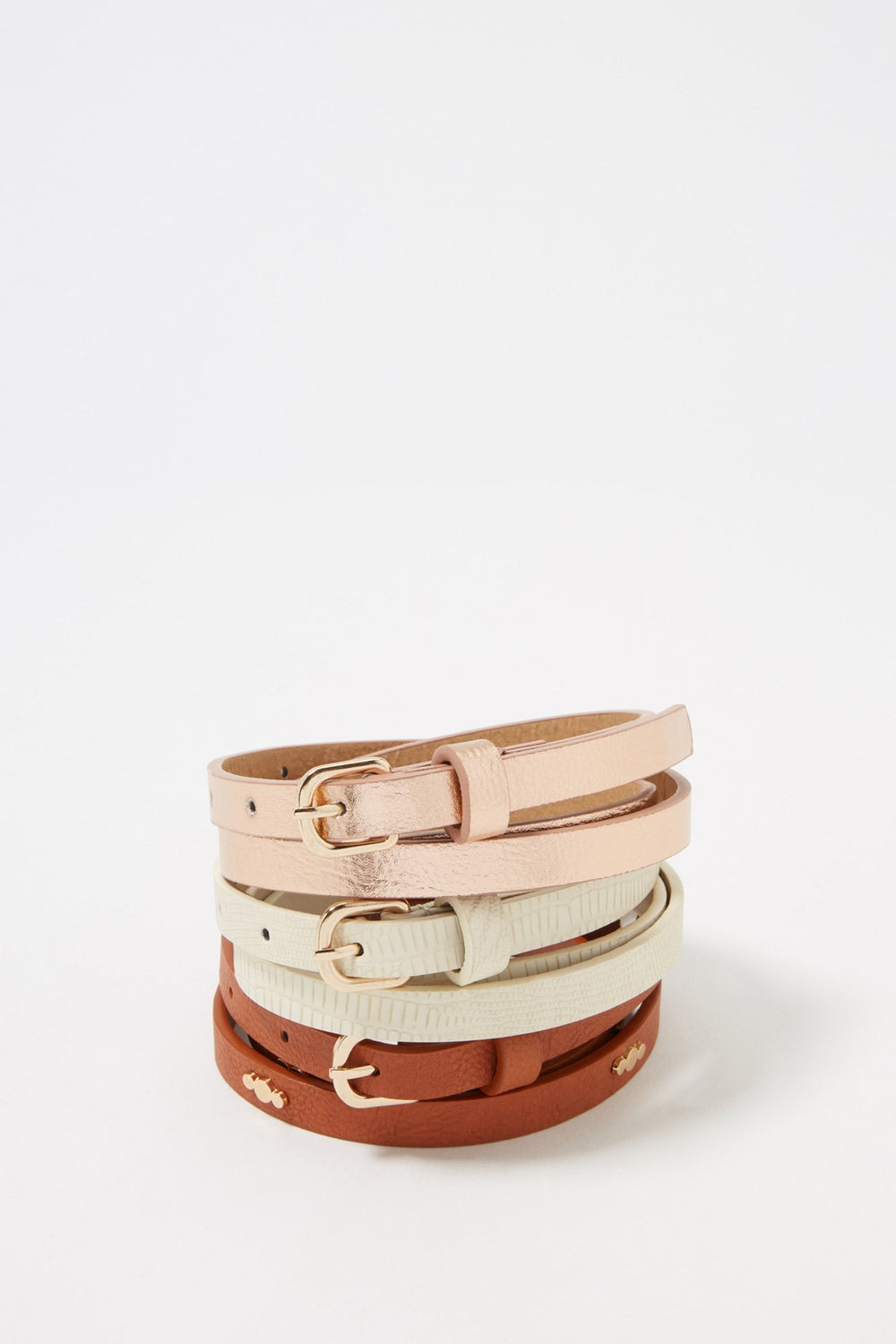 Women Assorted Studs & Solids Skinny Belt Set (3 PC) Assorted