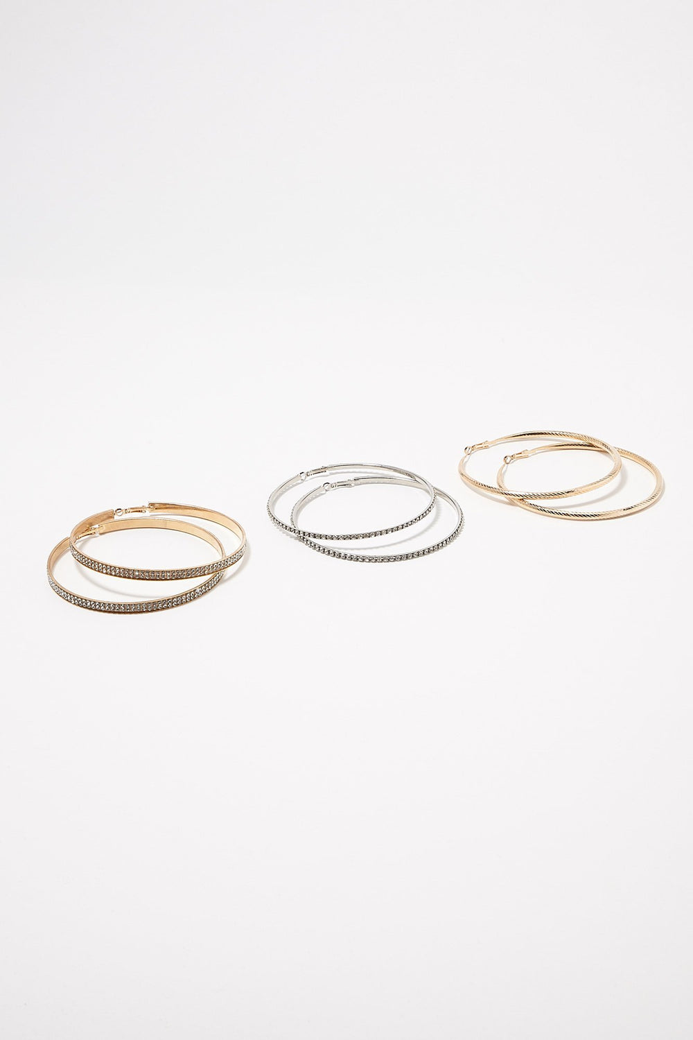 Women Rhinestone Large Hoop Earring Set (3 Pairs) Assorted