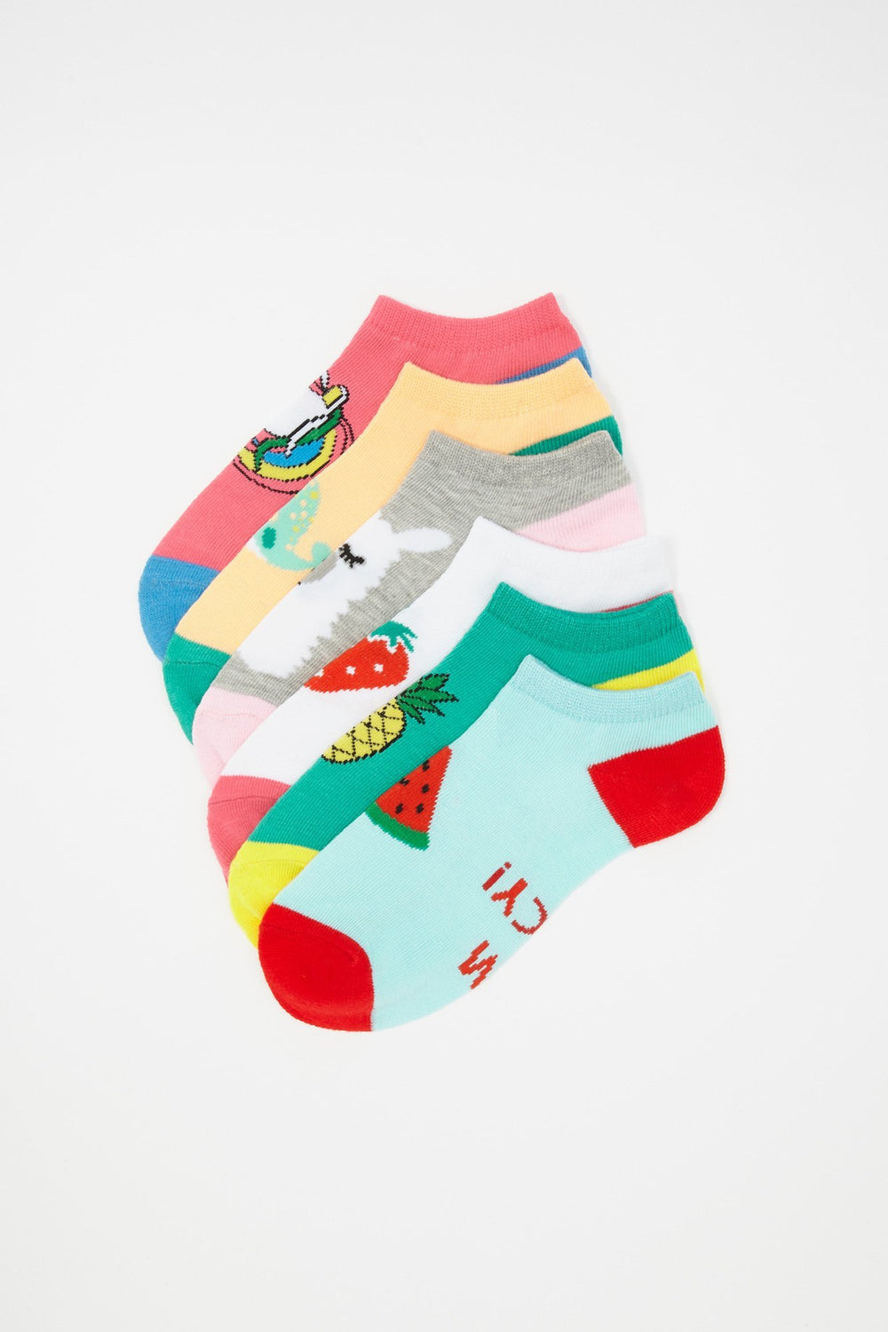 Kids Girls Coloured Graphic Ankle Socks (6 Pairs) Assorted