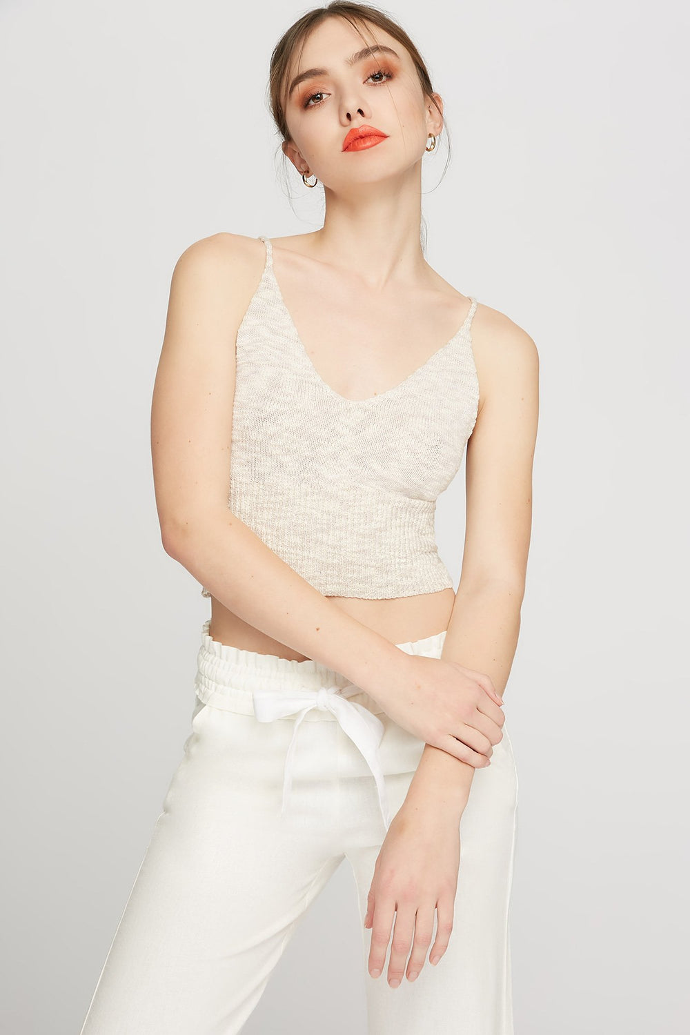 Women Camisole courte en tricot à encolure en V Avoine
