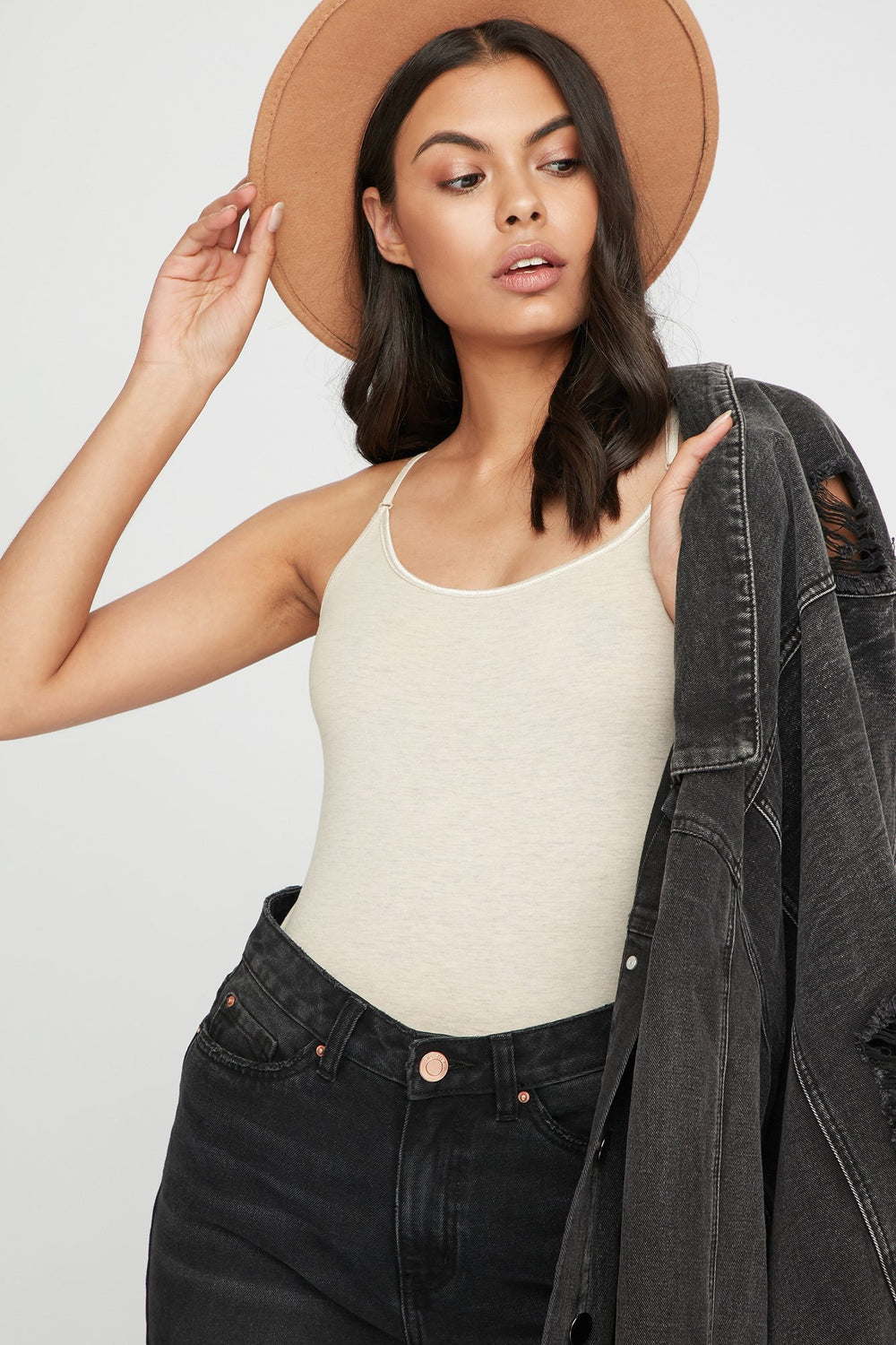 Women Camisole longue de base à encolure arrondie Avoine