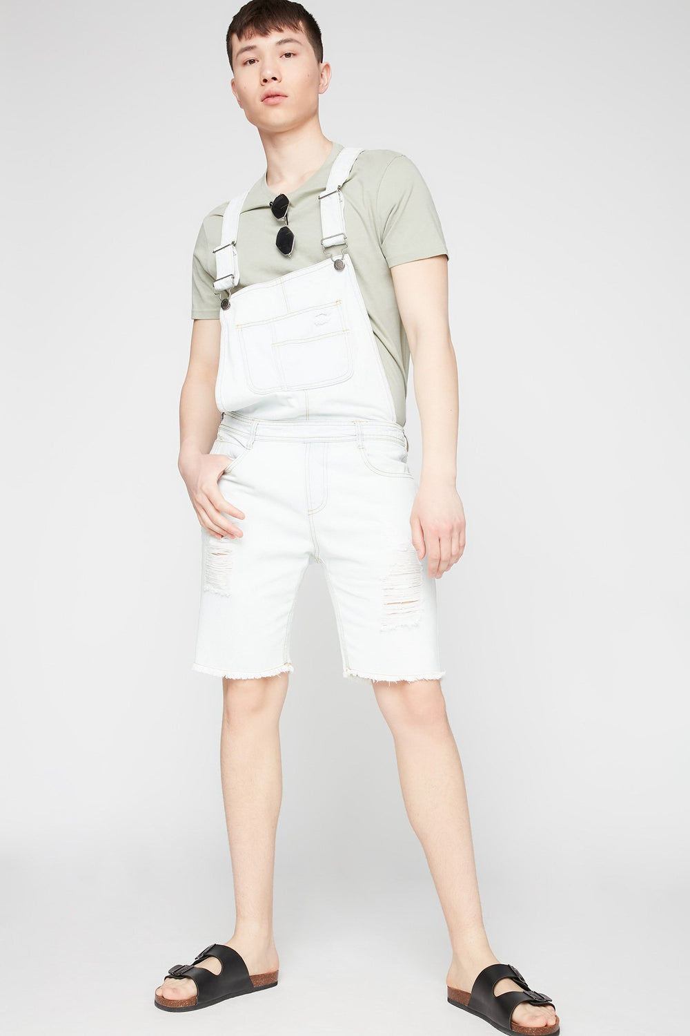 Men Distressed Denim Shortall Baby Blue