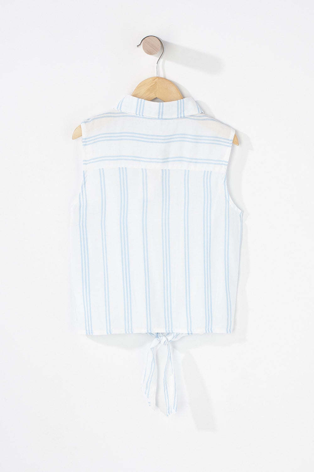 Kids Girls Printed Button-Up Self-Tie Collared Sleeveless Blouse Baby Blue