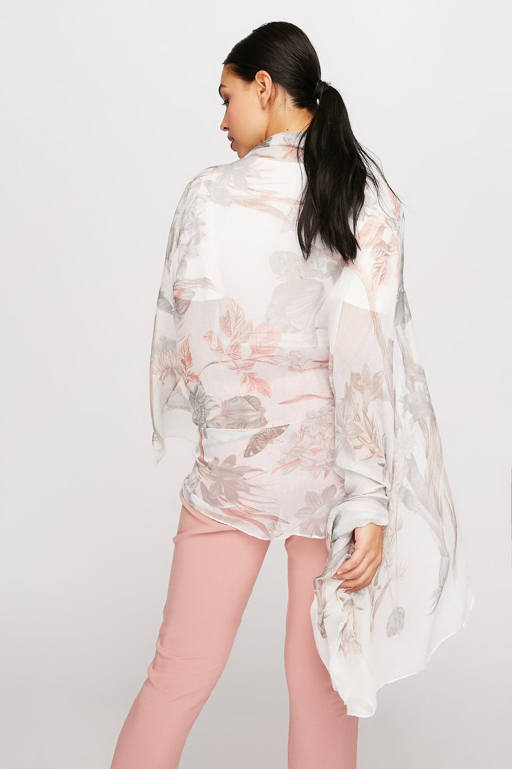 Women Floral Lightweight Scarf Beige