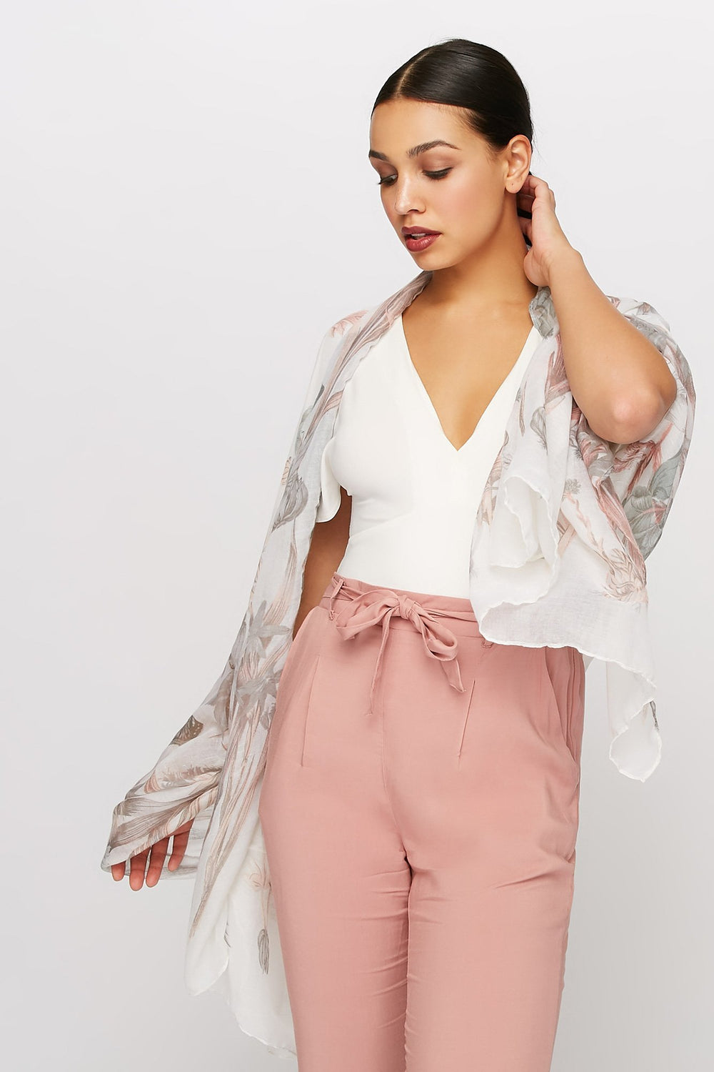 Women Floral Lightweight Scarf Beige