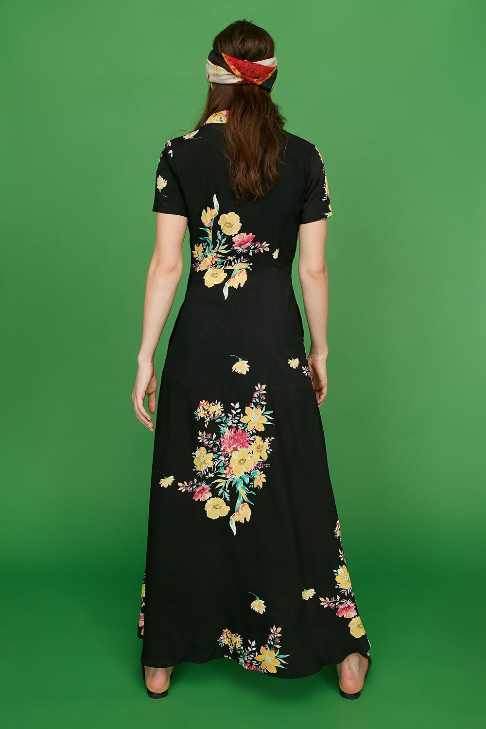Women 2-Way Printed Longline Button-Up Maxi Dress Black