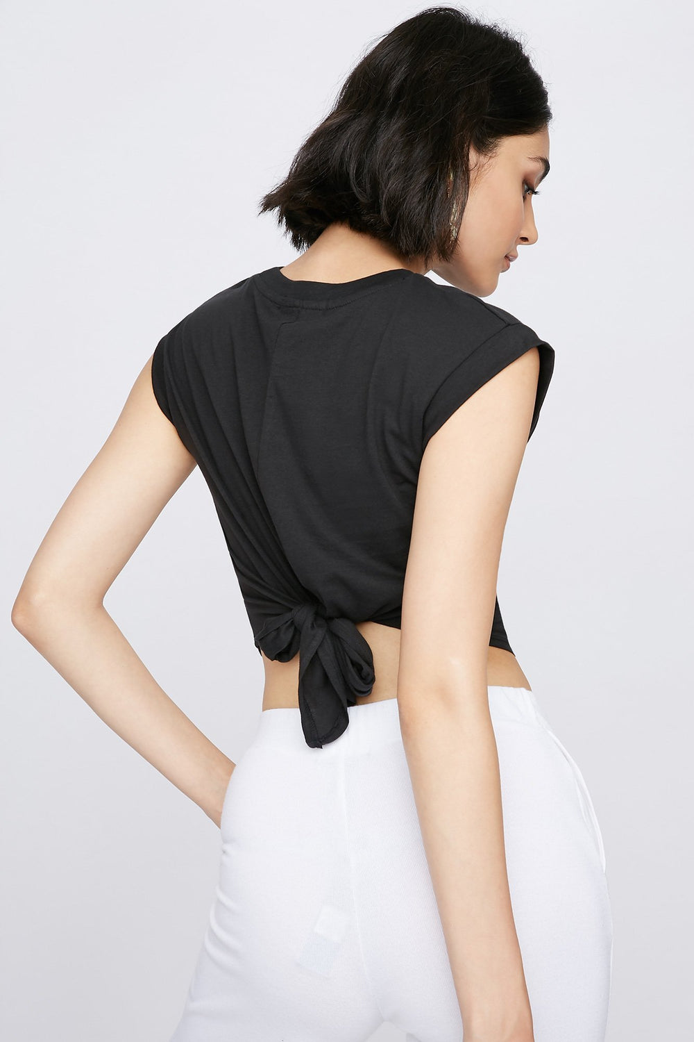 Women Back-Tie Cropped T-Shirt Black