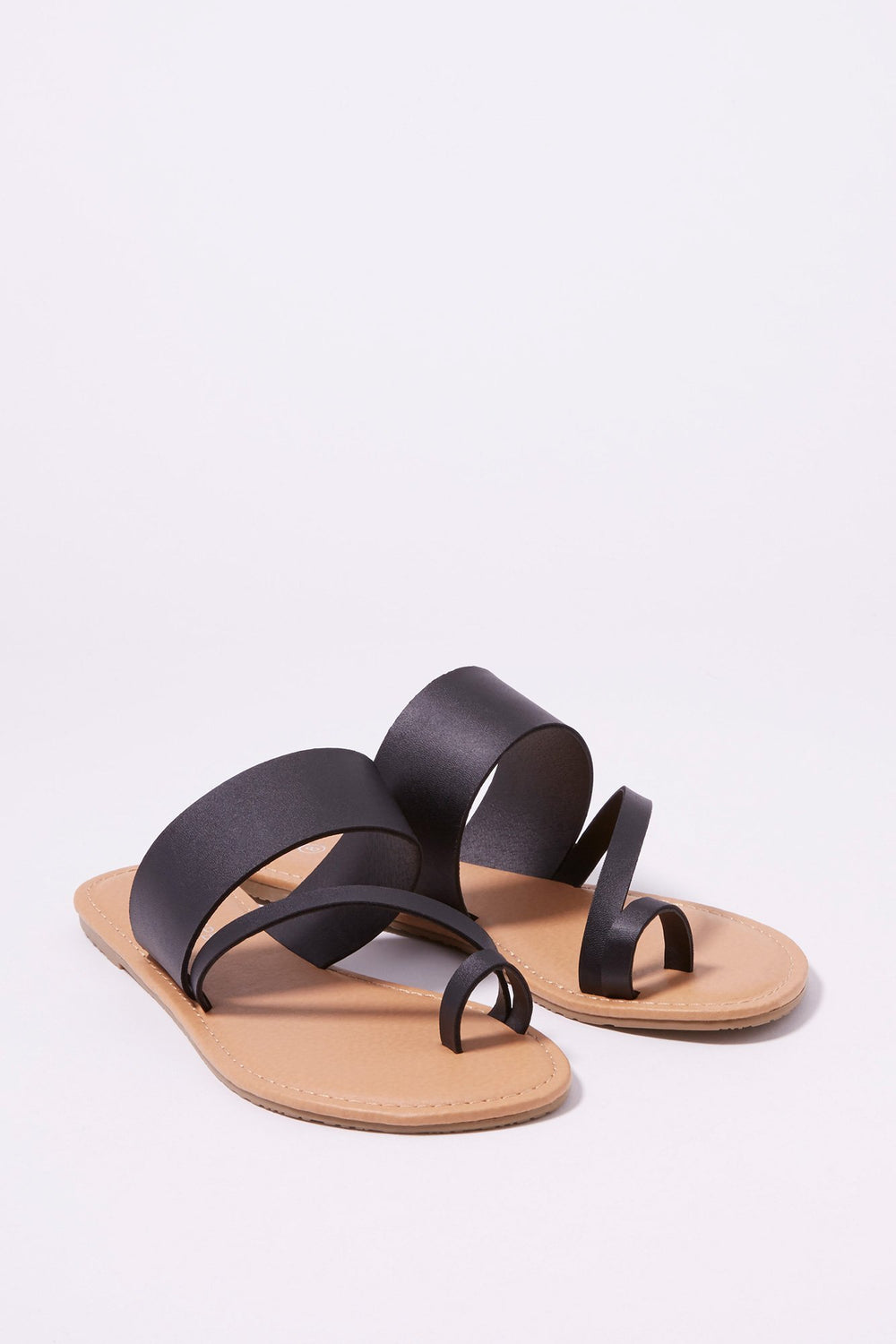 Women Banded Side Strap Toe Piece Sandal Black