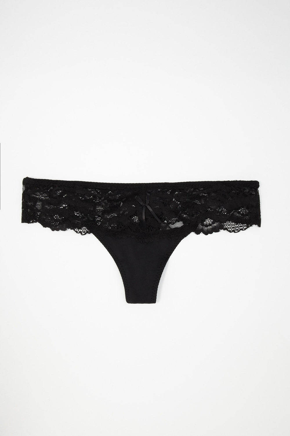 Women Bowtie Lace Thong Black