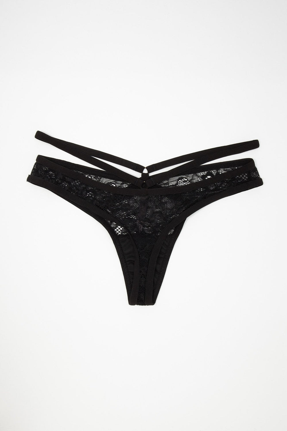 Women Caged Lace Thong Black