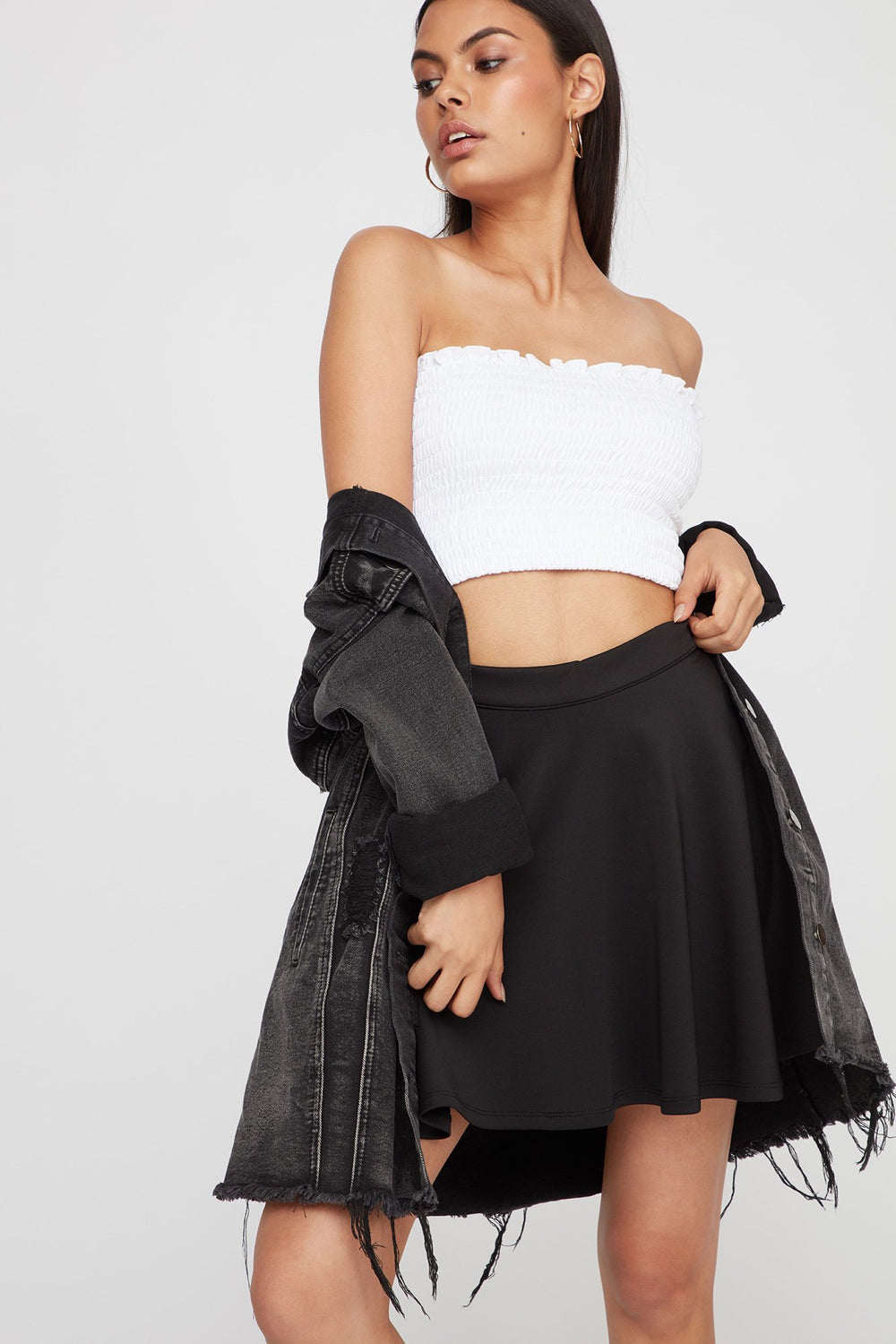 Women Coloured High-Rise Skater Skirt Black